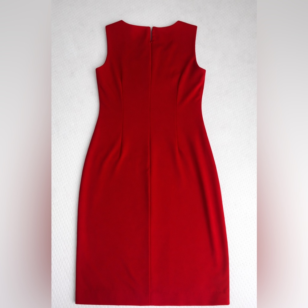 Calvin Klein Red Sheath Dress Size 10 | Ruched Career Cocktail Midi - Picture 3 of 4